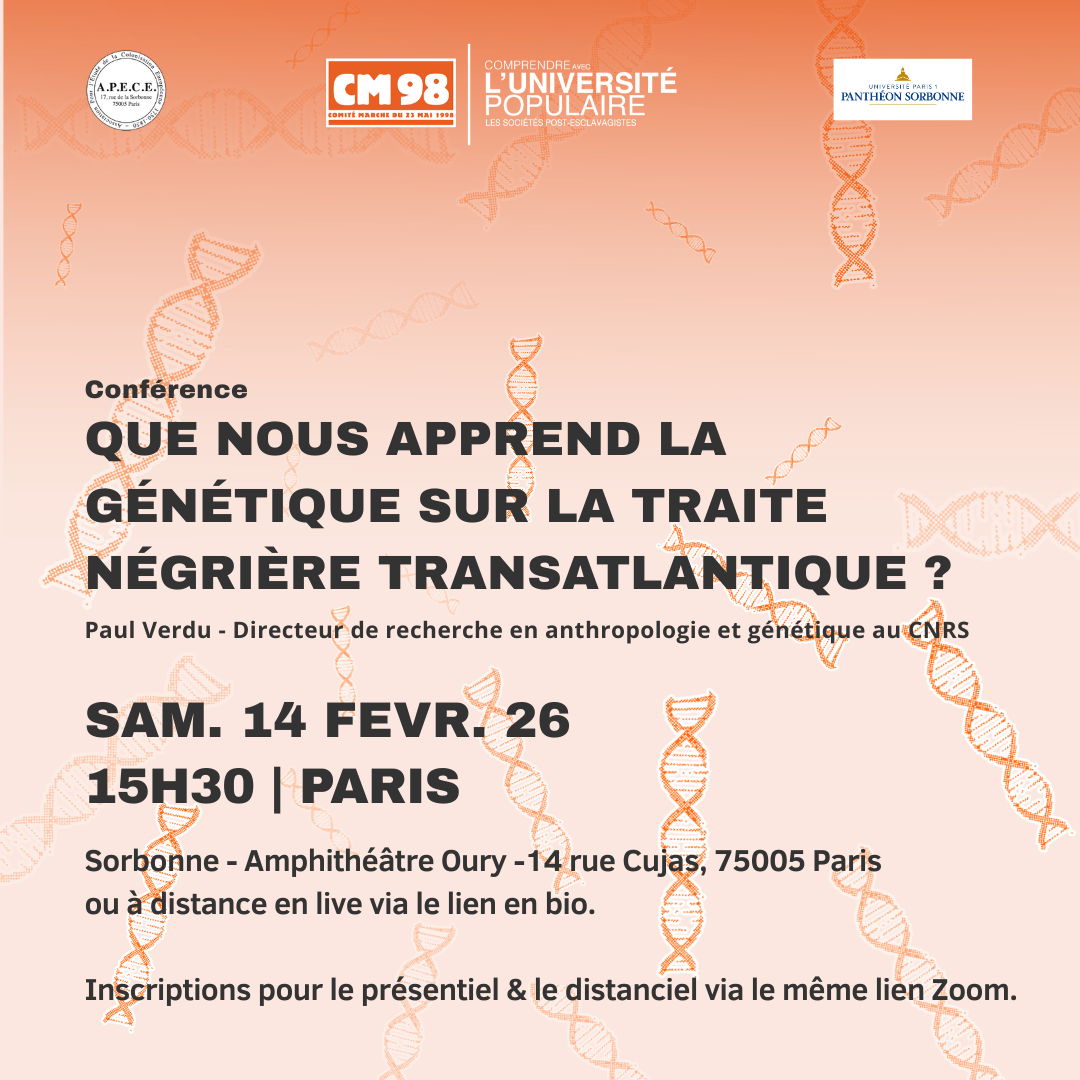 Que nous apprend la génétique sur la traite négrière  transatlantique  ?  Conférence 14 février 2026 à 15h30