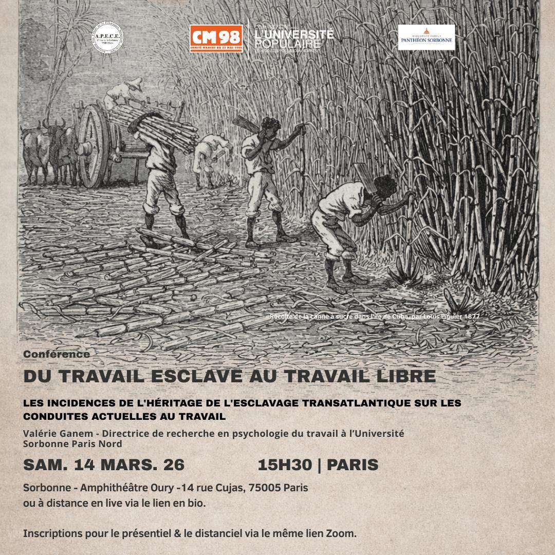 Conférence de l&rsquo;Université Populaire : Du travail esclave au travail libre 14 mars 2026